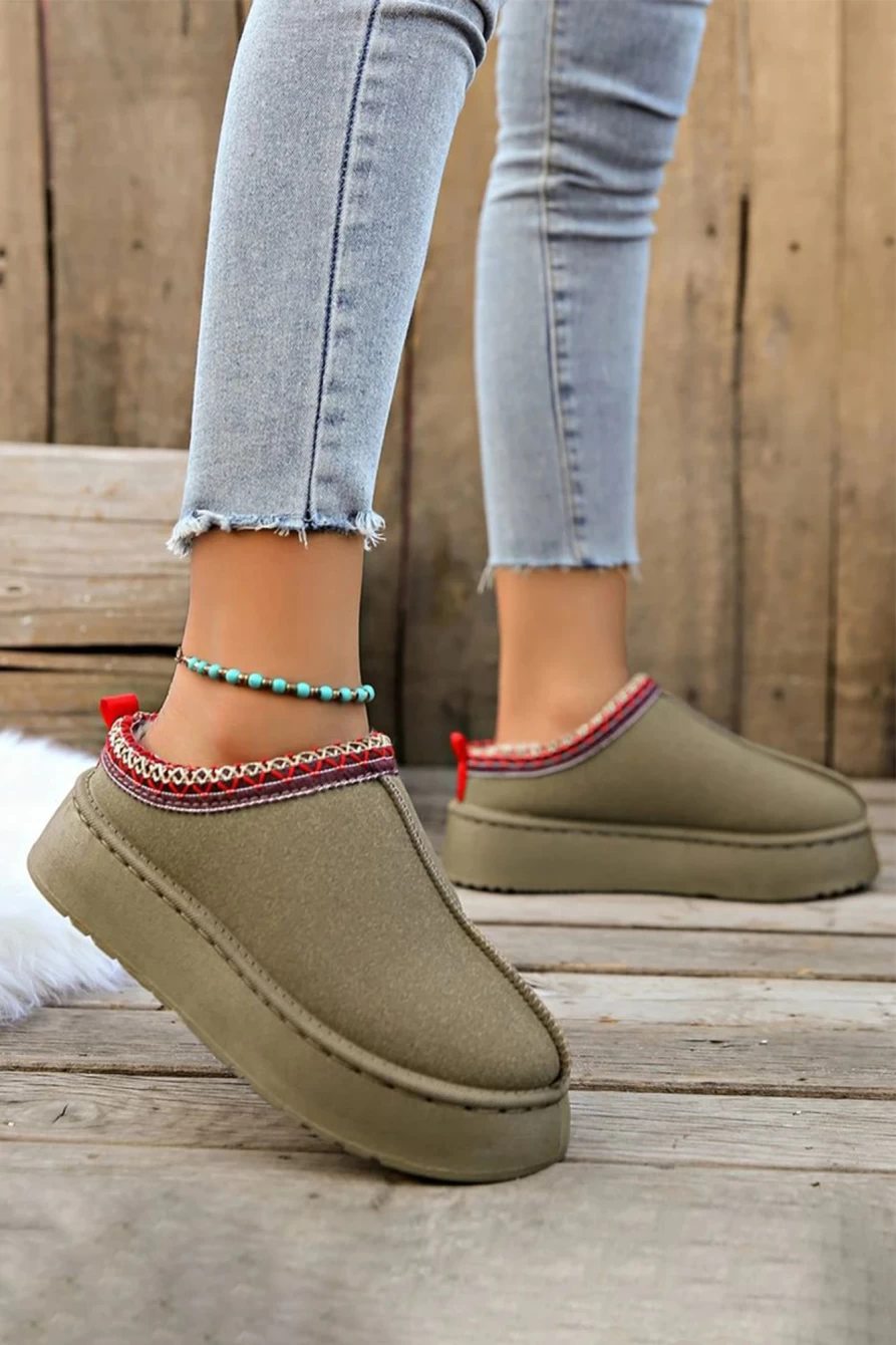 Shewin Women's Sage Green Suede Flats with Plush Lining & Round Toe