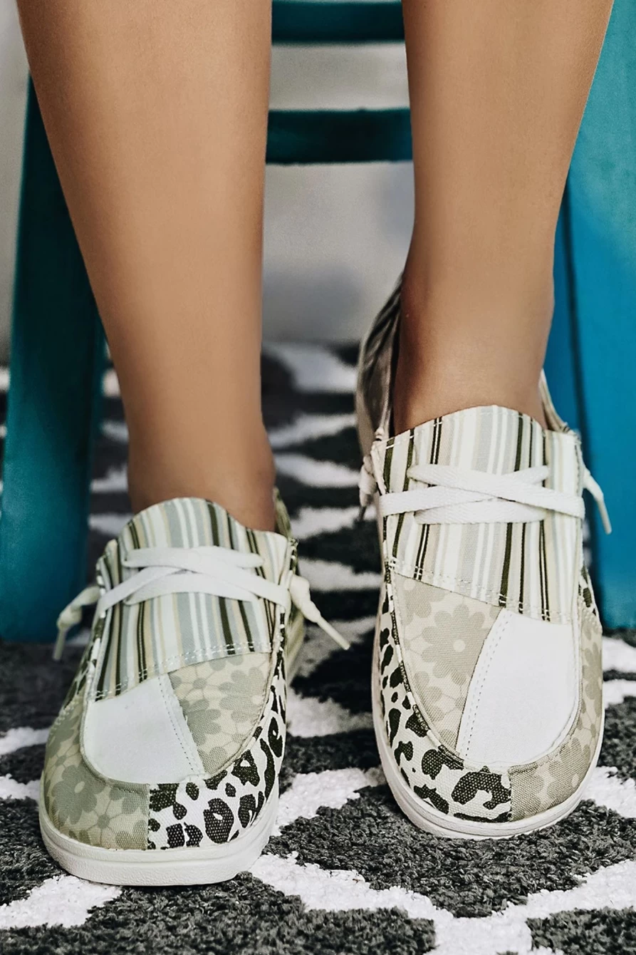 Women's Gray Leopard Print Sneakers by Shewin - Stylish Patchwork Lace-Up Shoes