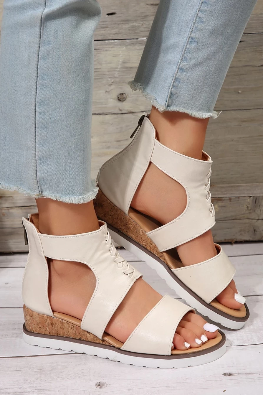 Shewin Women's White Crisscross Hollowed Leather Gladiator Sandals