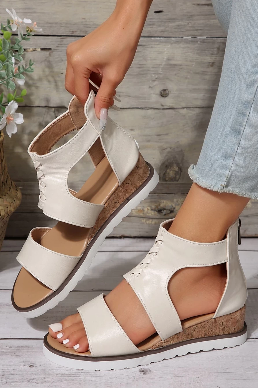Shewin Women's White Crisscross Hollowed Leather Gladiator Sandals