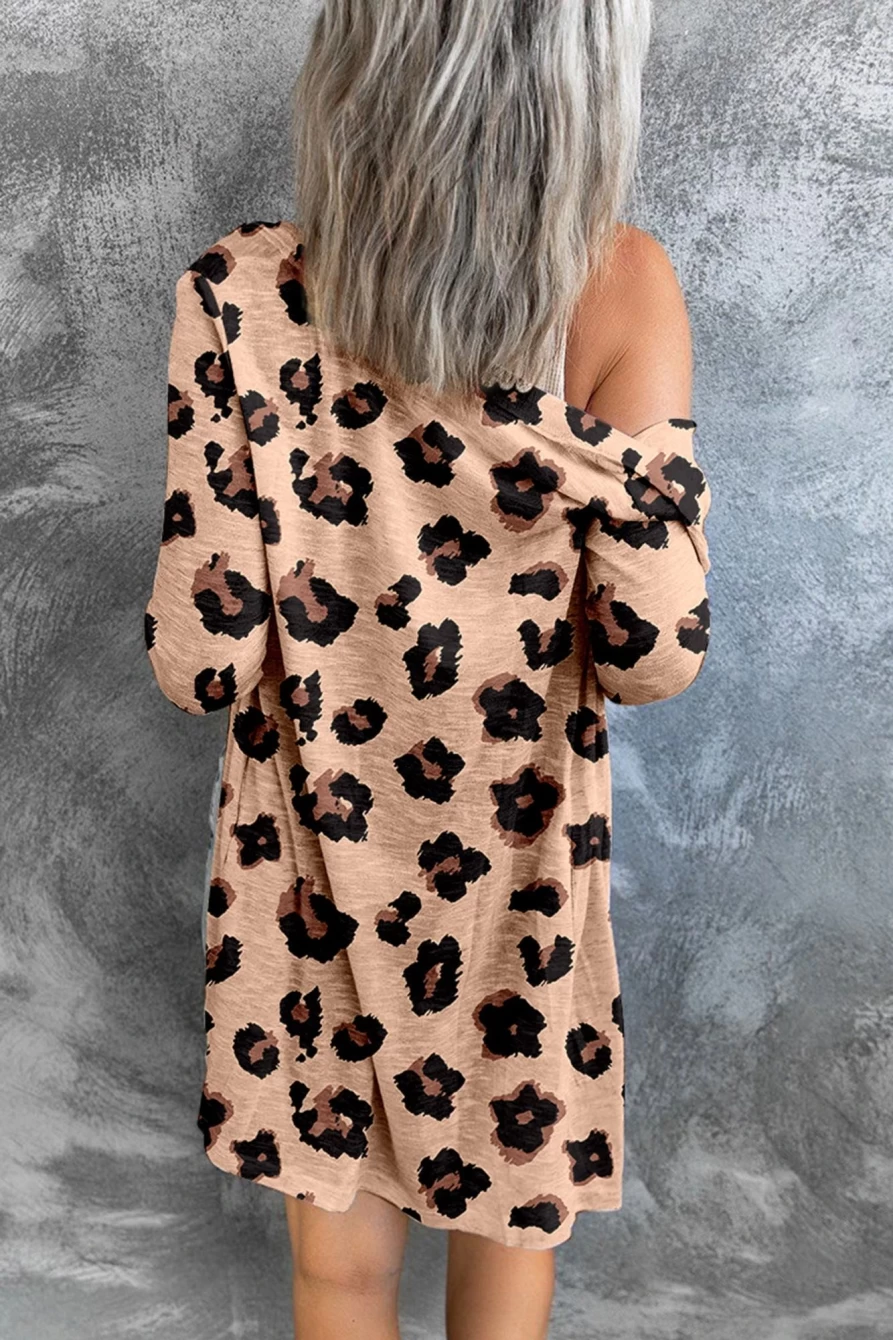 Women's Leopard Print Lightweight Long Cardigan by Shewin - Stylish Button Down Cover-Up