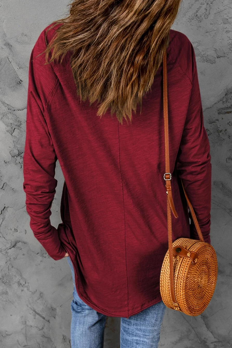 "SheWin Women's Red Leopard Heart Print Long Sleeve Raglan T-Shirt"