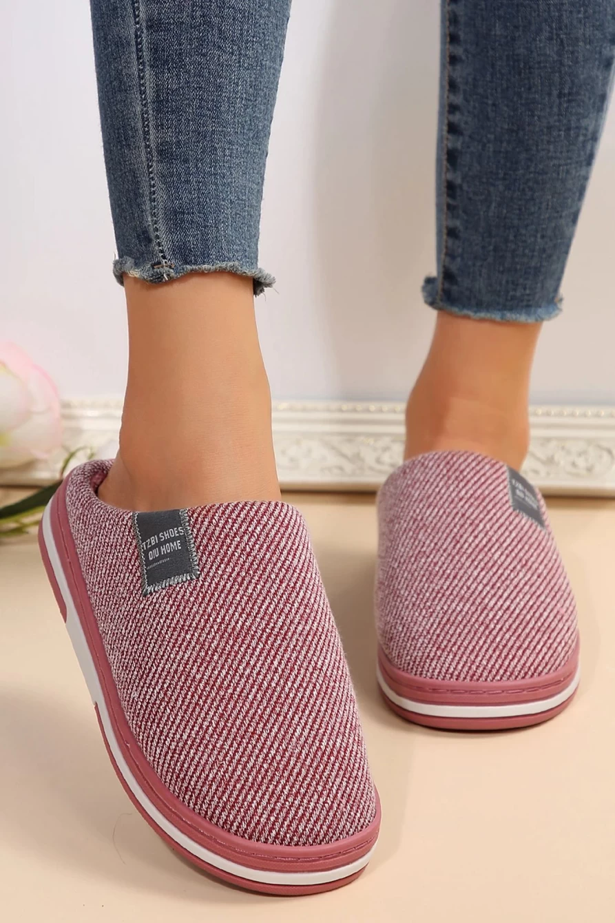 Shewin Women's Mineral Red Twill Slippers - Cozy Winter Homewear for Indoor Comfort