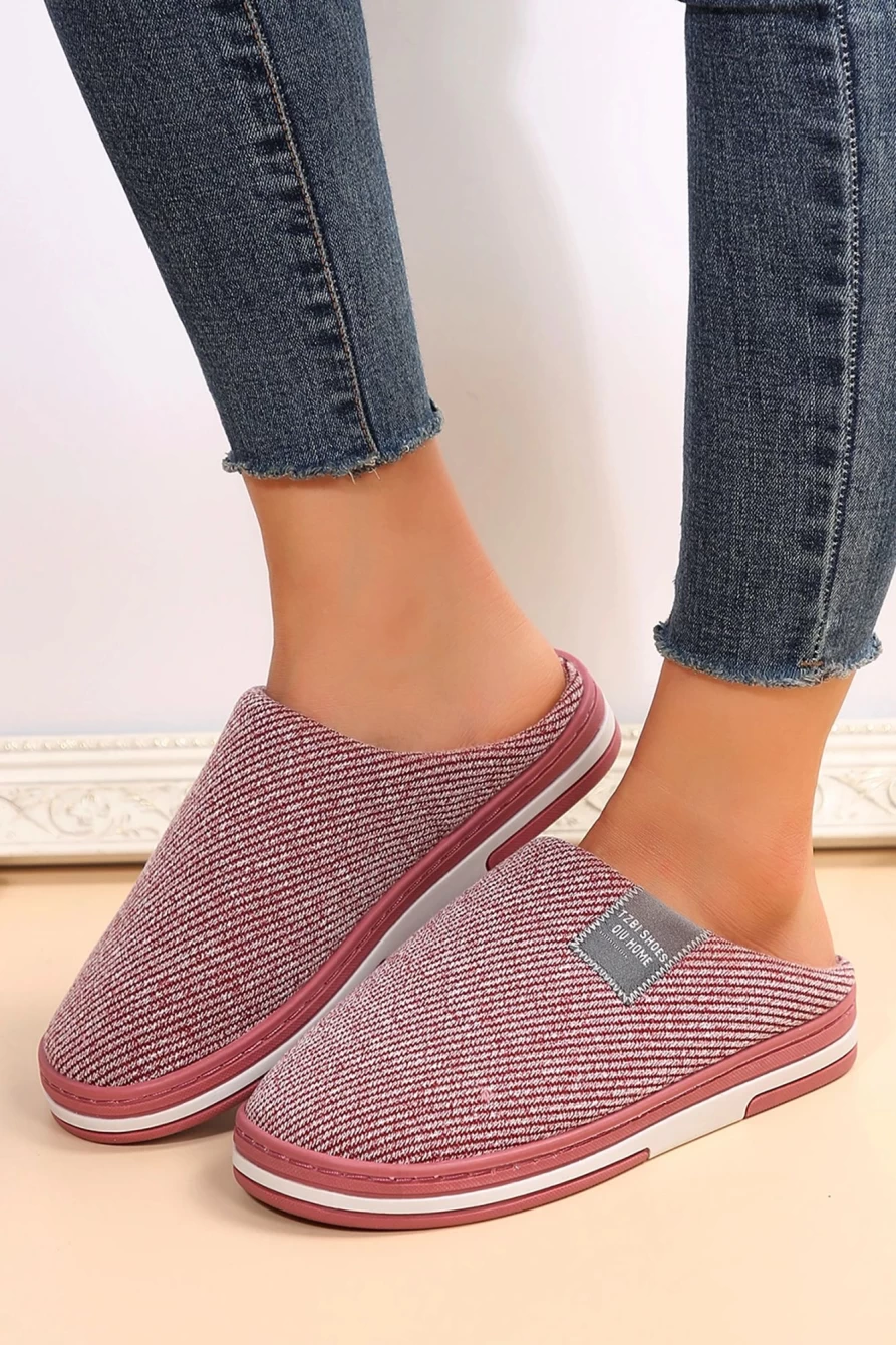 Shewin Women's Mineral Red Twill Slippers - Cozy Winter Homewear for Indoor Comfort