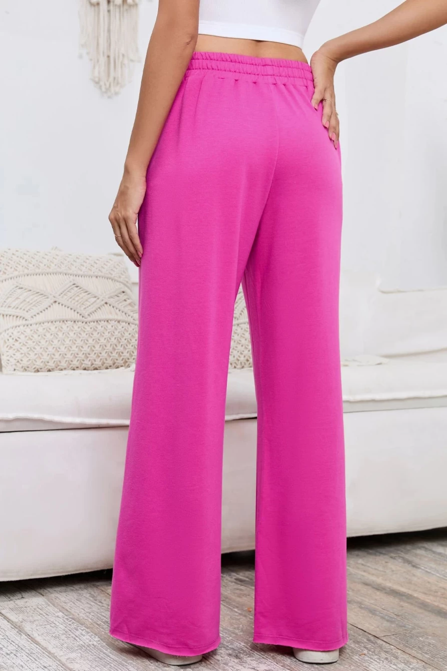 Shewin Women's Rose High Waisted Elastic Wide Leg Sweatpants with Pockets