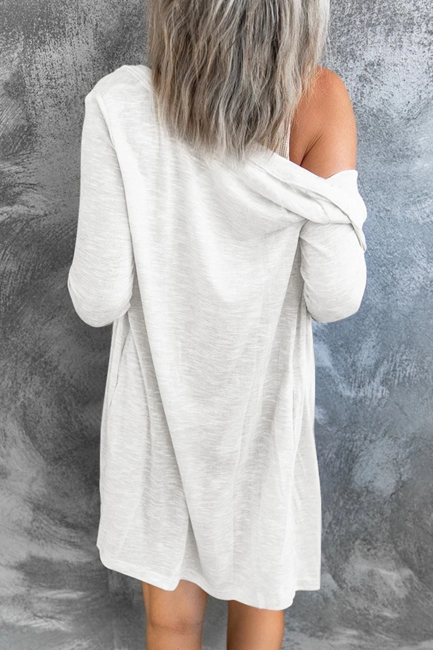 Shewin Women's White Solid V-Neck Long Sleeve Button-Up Cover Up Shirt