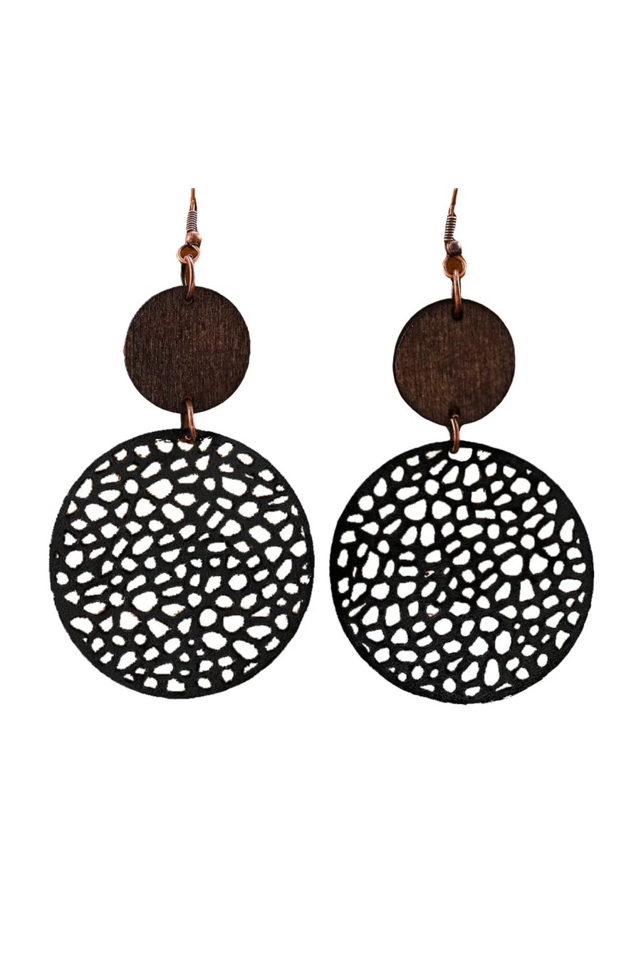 "Shewin Black Bohemian Hollow Out Wooden Drop Earrings for Women"