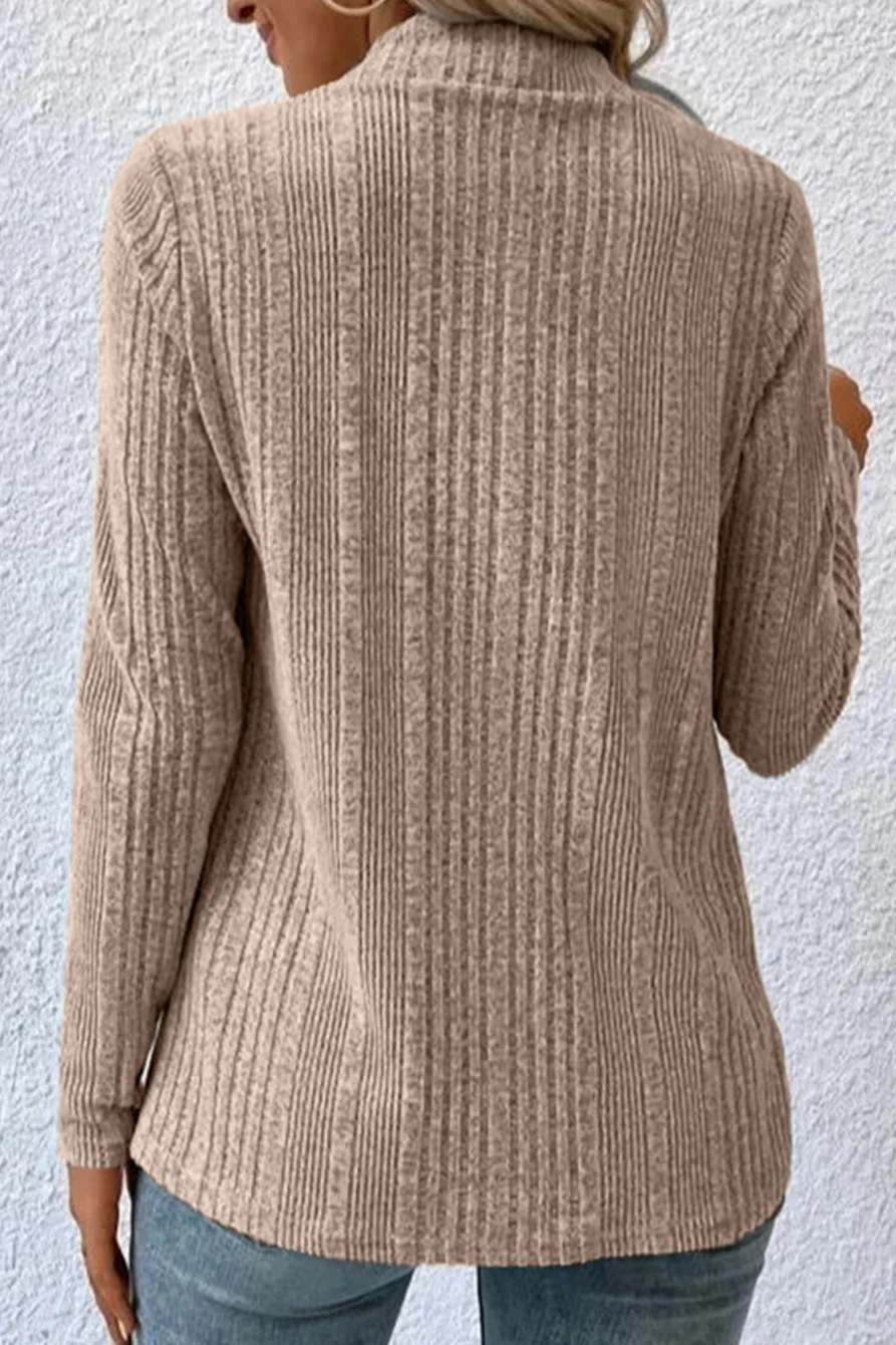 Shewin Women's Smoked Gray Asymmetrical Ribbed Knit Cardigan