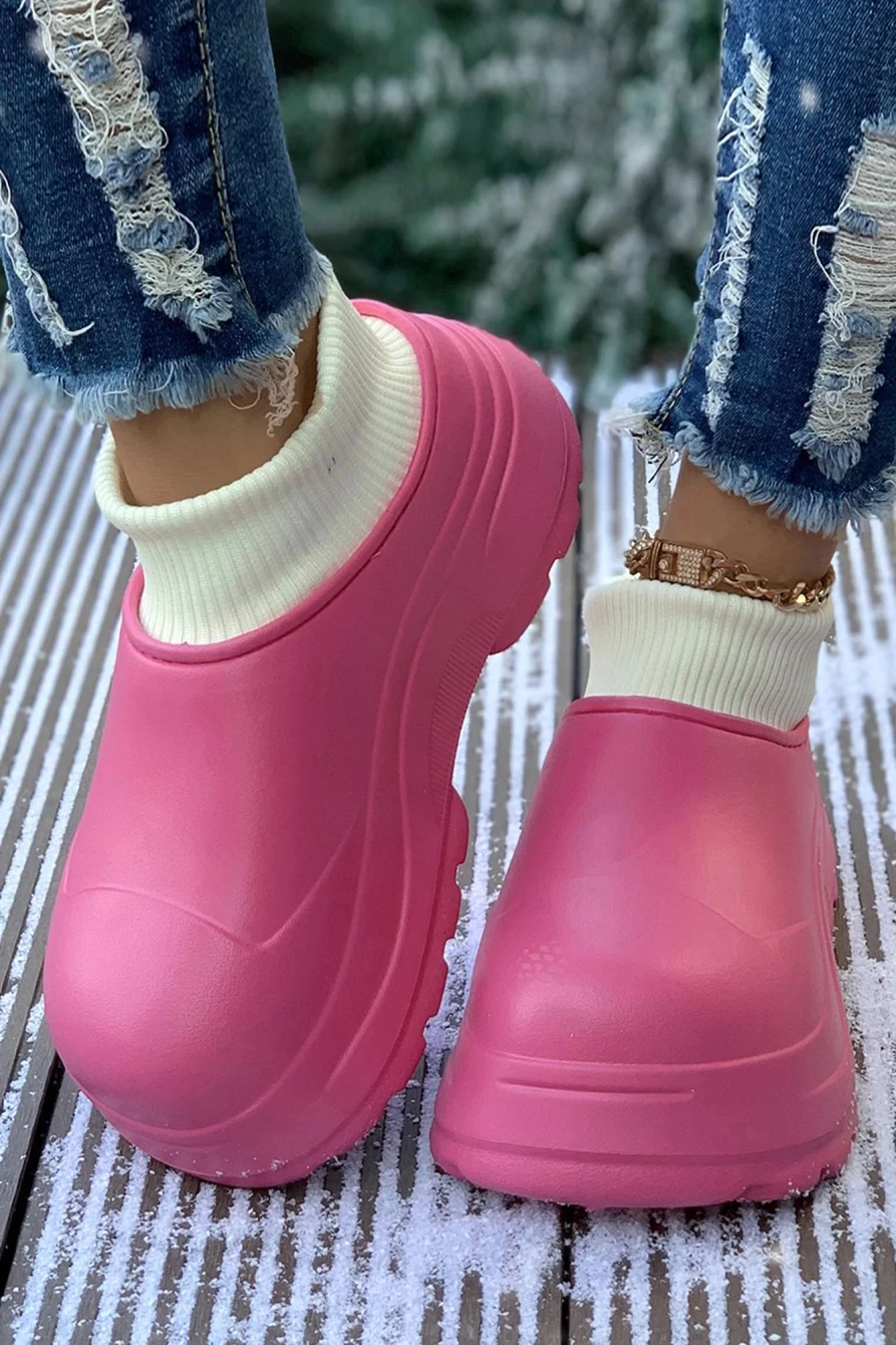 Shewin Women's Rose Red Waterproof Ankle Boots with Thick Sole & Patchwork Design