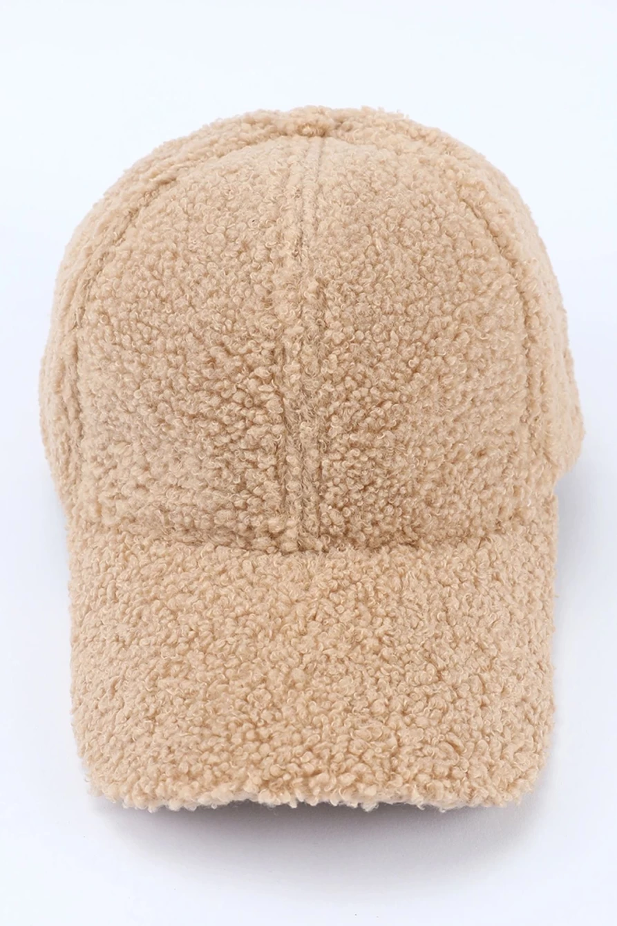 Women's Parchment Sherpa Lined Baseball Cap - Cozy Teddy Fleece Winter Hat by Shewin