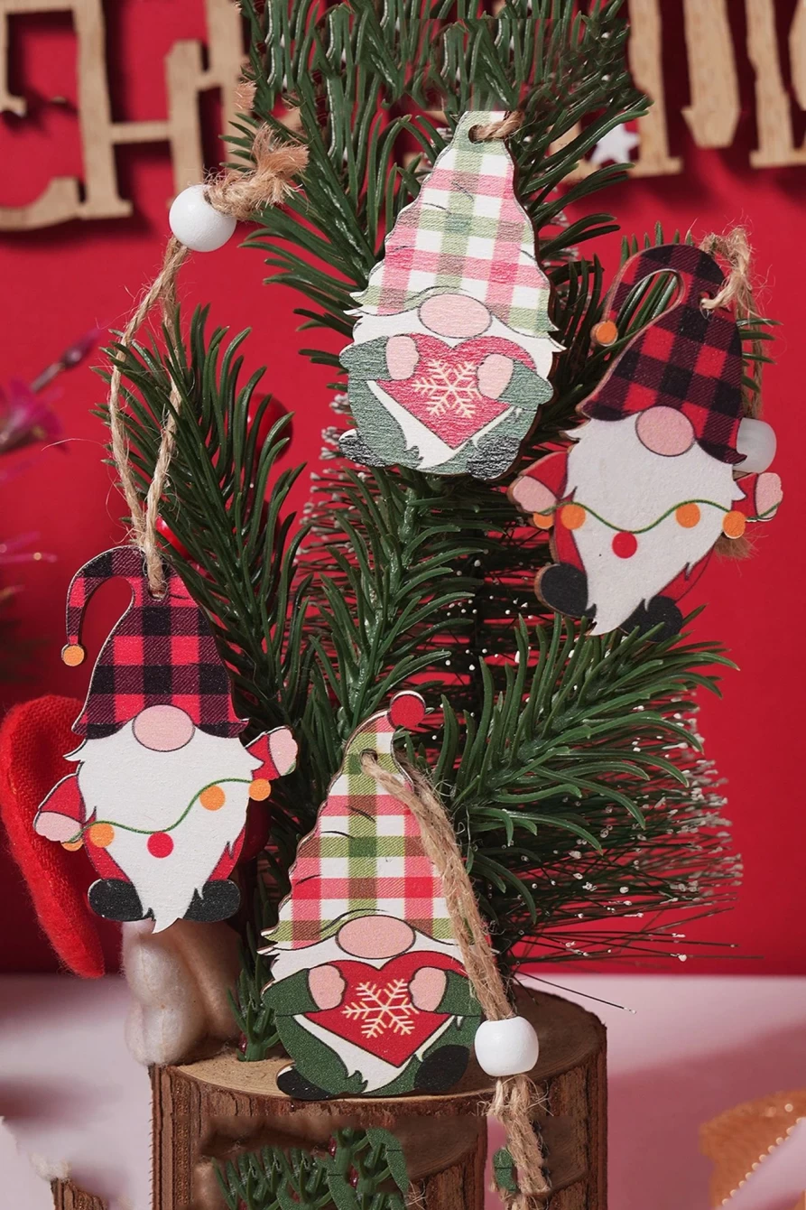 Shewin Women's Red Clay Plaid Christmas Pendant Quad 12-Piece Set