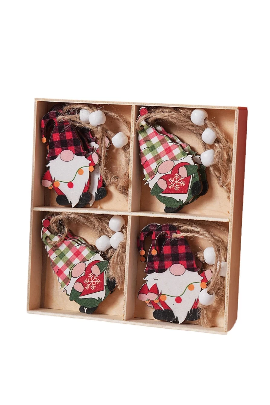 Shewin Women's Red Clay Plaid Christmas Pendant Quad 12-Piece Set