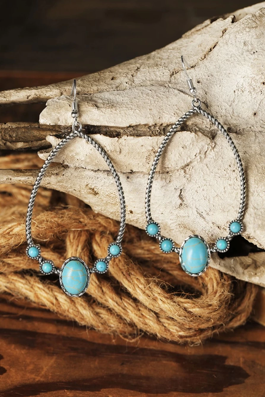 "Shewin Silver Vintage Turquoise Water Drop Earrings for Women"