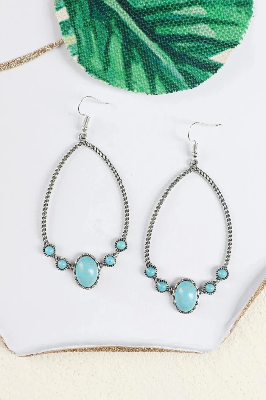 "Shewin Silver Vintage Turquoise Water Drop Earrings for Women"