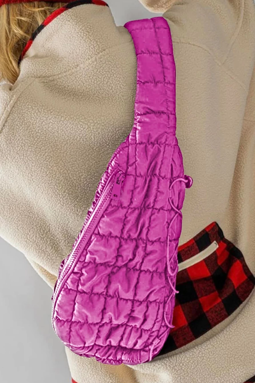 Shewin Women's Bright Pink Marshmallow Quilted Drawstring Sling Bag for Stylish Decor