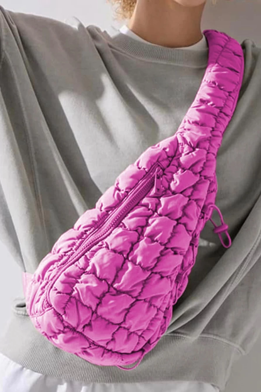 Shewin Women's Bright Pink Marshmallow Quilted Drawstring Sling Bag for Stylish Decor