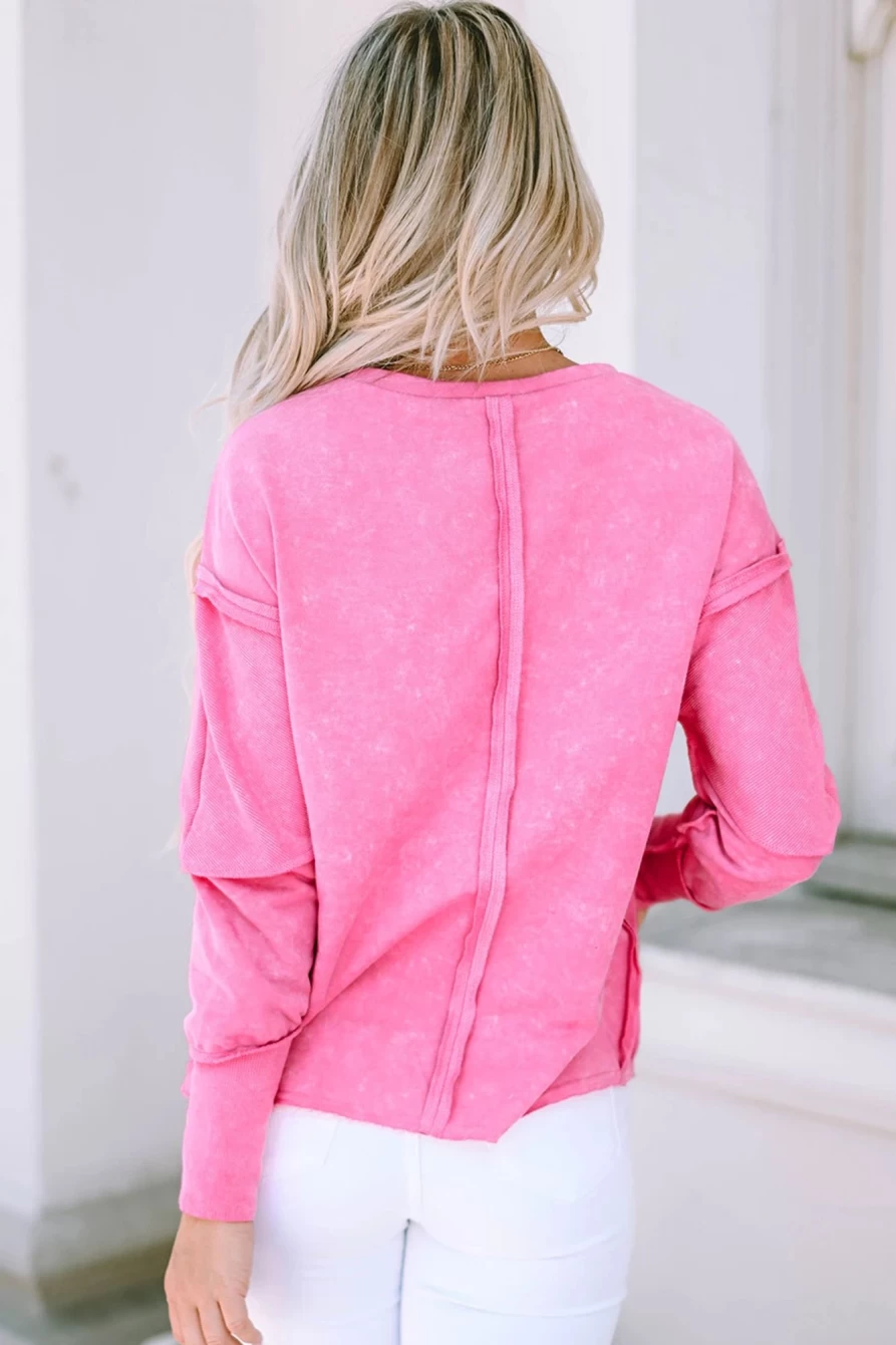 "Shewin Women's Rose Sequin Heart Graphic Sweatshirt with Exposed Seam Detail"