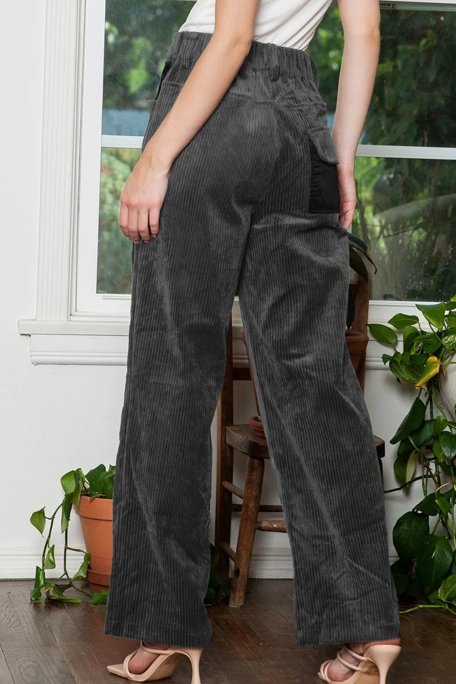 Shewin Women's Gray High Waisted Corduroy Wide Leg Pants for Casual Comfort