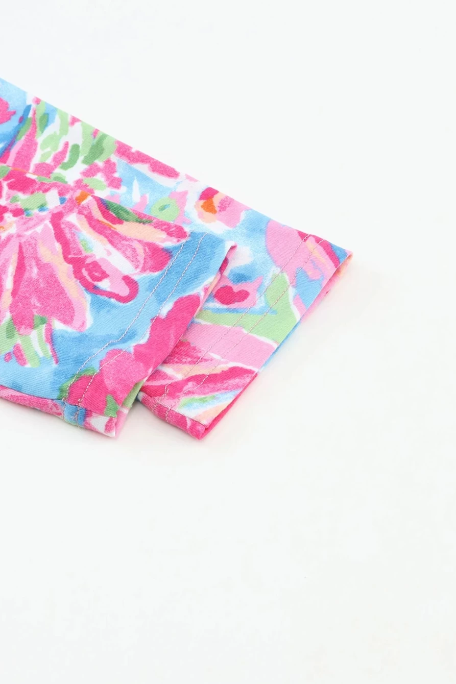 Women's Pink Floral Print Long Sleeve Button-Up Cardigan - Shewin