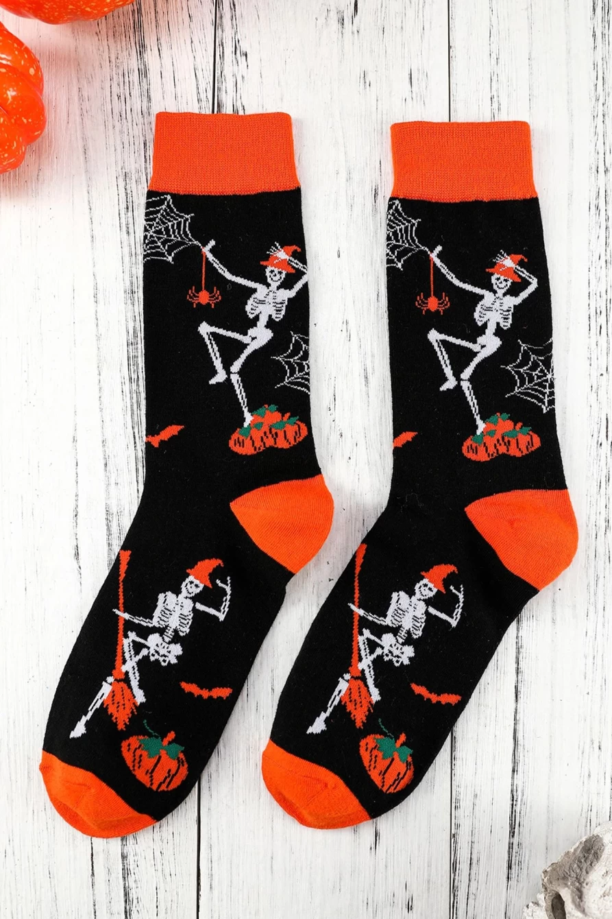 Shewin Women's Black Halloween Fashion Graphic Socks for Spooky Style