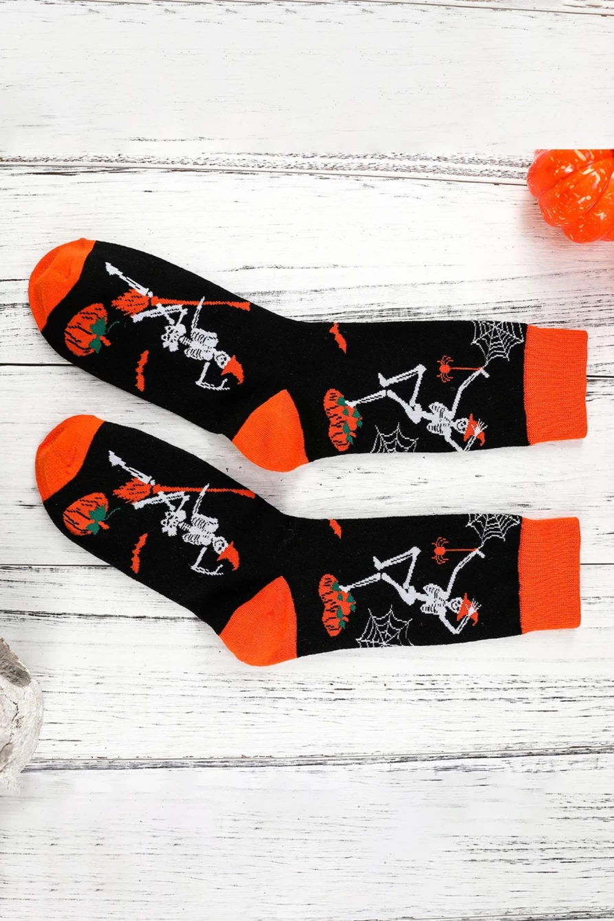 Shewin Women's Black Halloween Fashion Graphic Socks for Spooky Style