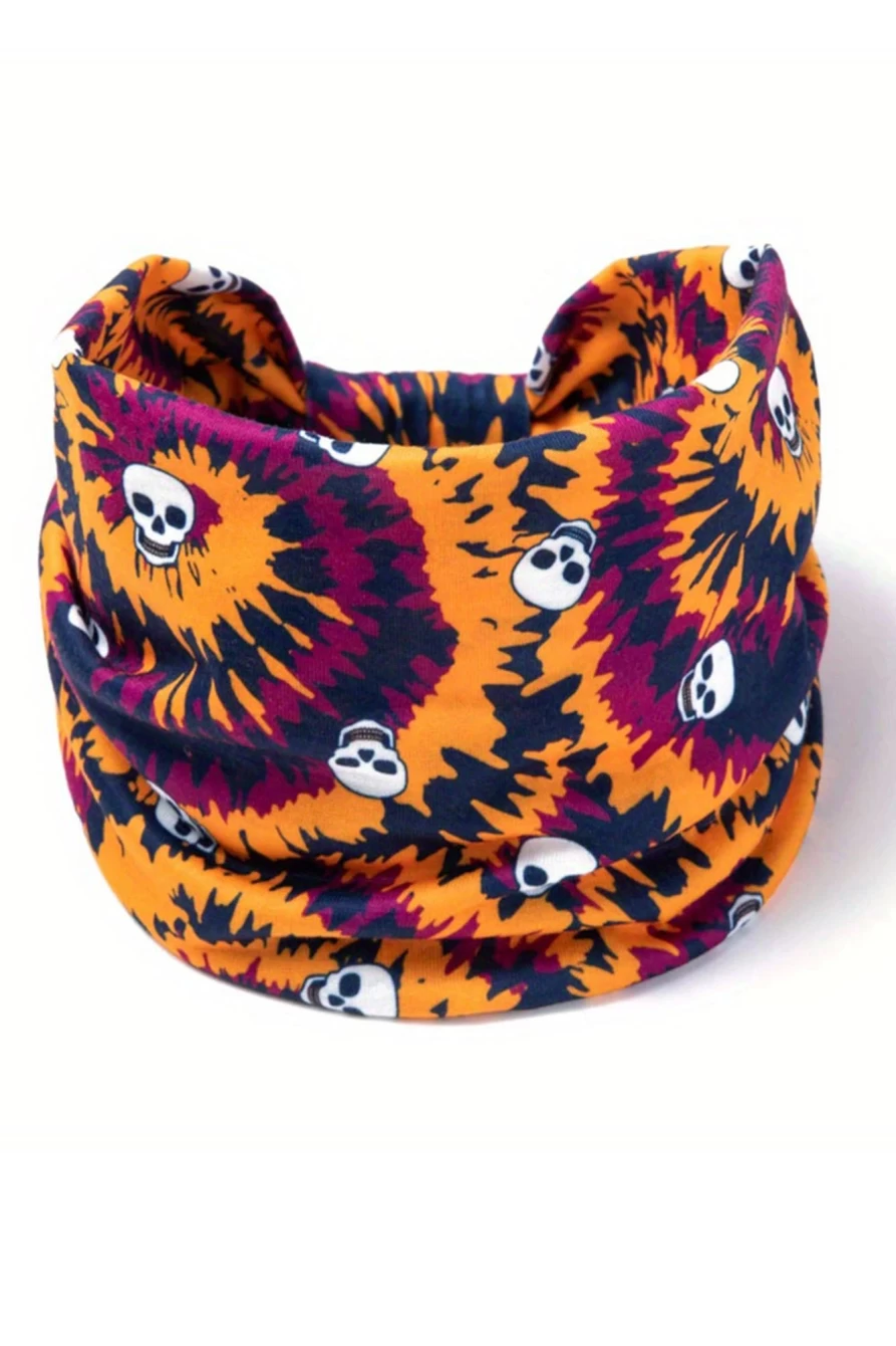 Shewin Women's Multicolor Halloween Skull Print Wide Headband - Colorblock Design