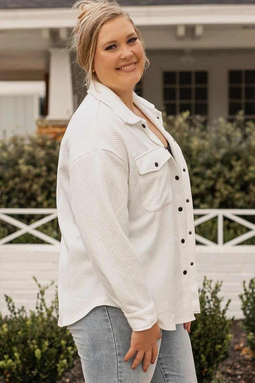 Shewin Women's Plus Size Beige Textured Jacket with Flap Pockets