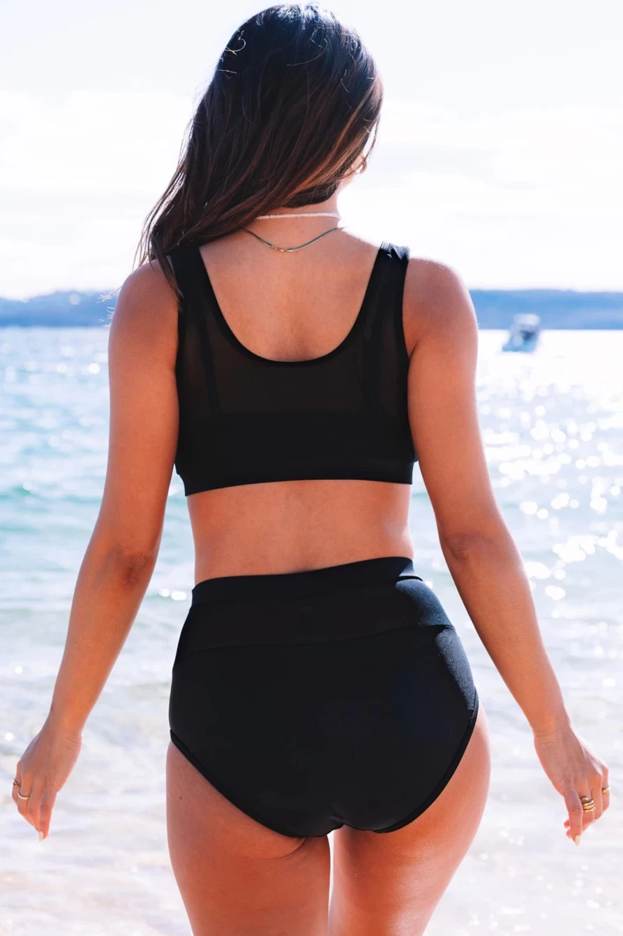 "Sexy Black High Waisted Mesh Two Piece Swimwear for Women | Shewin Bikini Set"