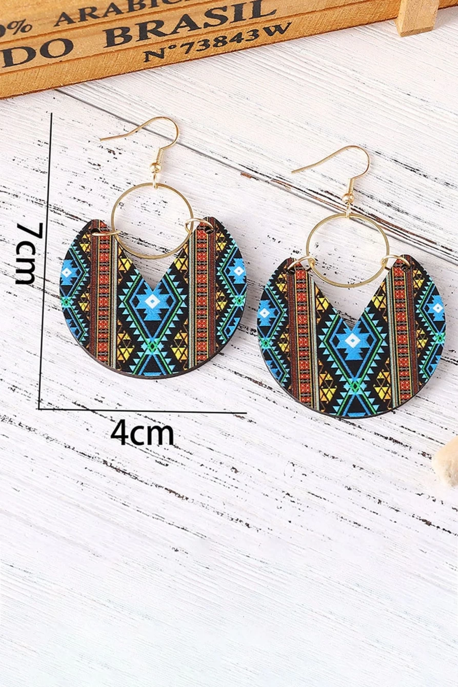 Shewin Women's Multicolour Geometric Circle Wooden Earrings - Unique Printed Design