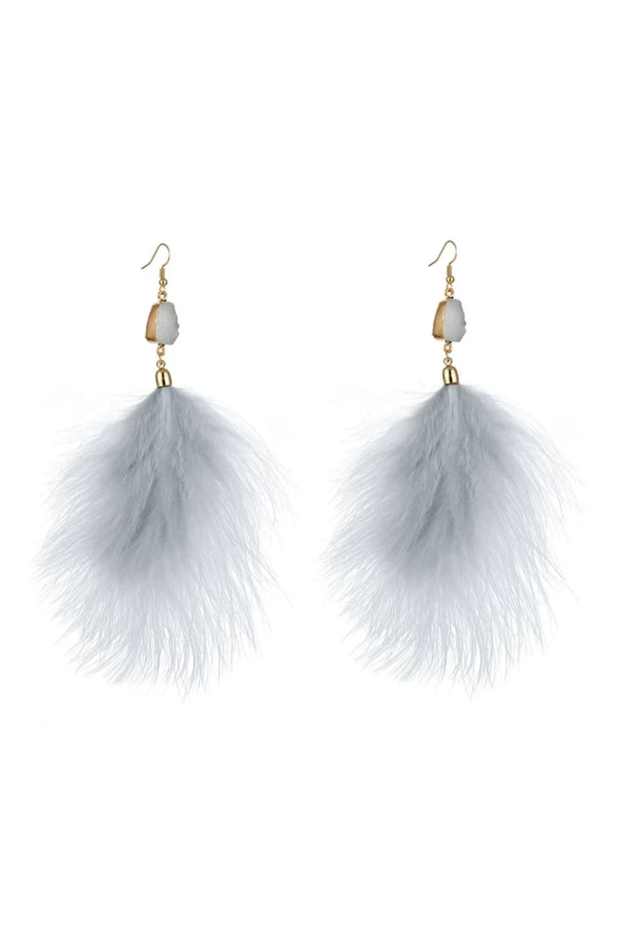 "SheWin Elegant Gray Feather Earrings for Women – Stylish & Lightweight"