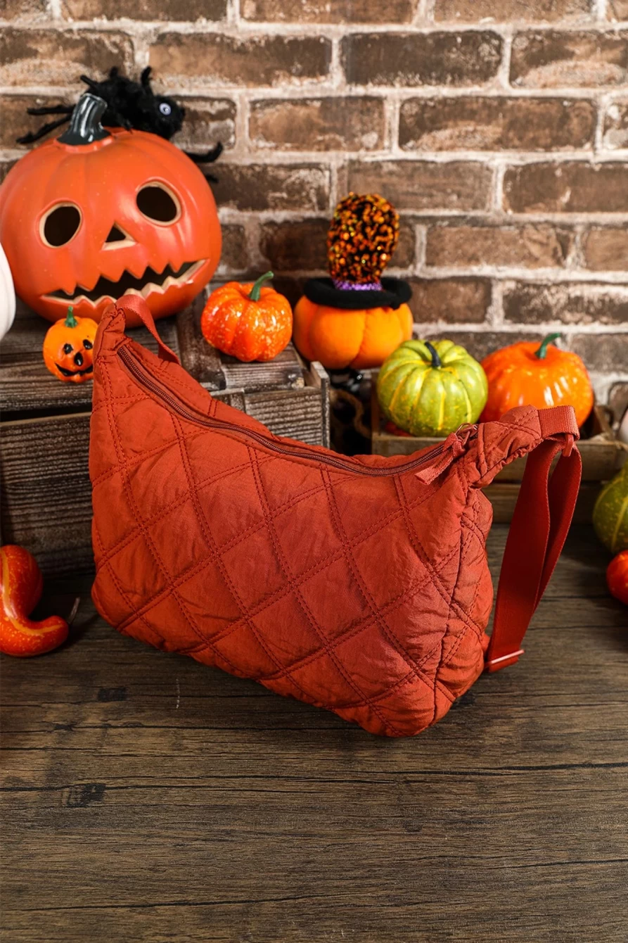"Shewin Orange Argyle Quilted Messenger Bag for Women - Stylish Shoulder Handbag"