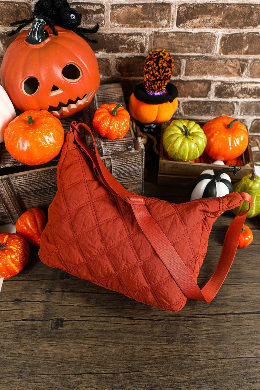 "Shewin Orange Argyle Quilted Messenger Bag for Women - Stylish Shoulder Handbag"