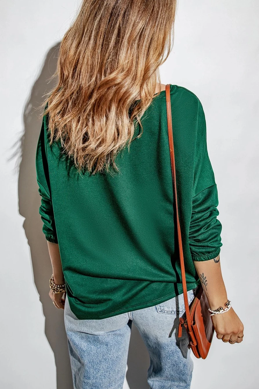 Shewin Women's Green St Patrick's Day Lucky Graphic Drop Shoulder T-Shirt