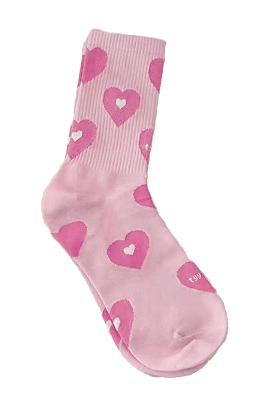 Shewin Women's Pink Textured Sweetheart Print High Ankle Socks for Style and Comfort