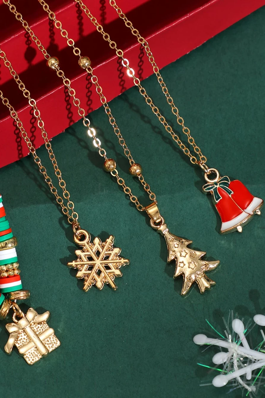 Shewin 4Pcs Gold Beaded Necklace Set for Women - Christmas Pendant Jewelry Gift