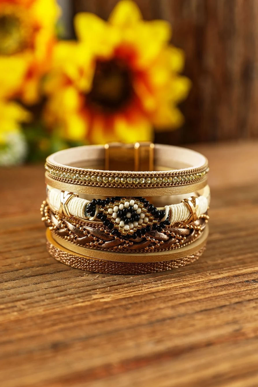 "Shewin Multicolor Rhinestone Beaded Magnetic Clasp Bracelet for Women"