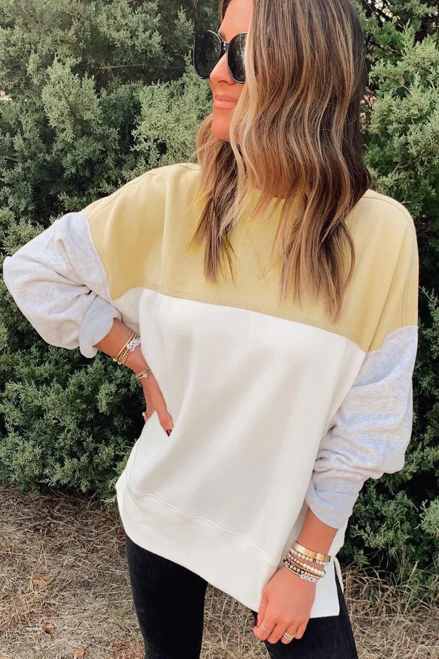 Shewin Women's Multicolor Patchwork Casual Drop Shoulder Sweatshirt