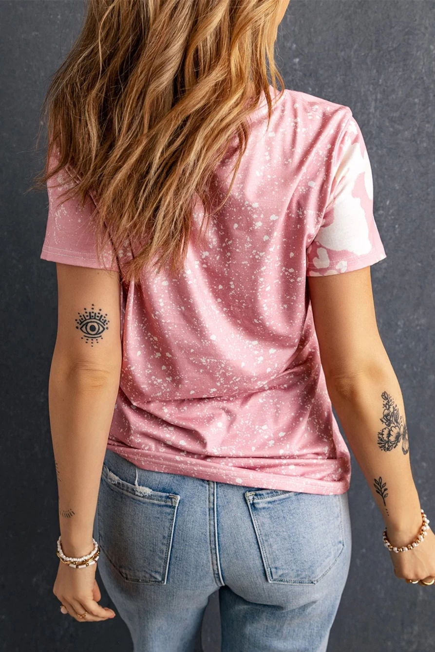 Shewin Women's Pink Easter Rabbit Tie Dye T-Shirt - Soft Chenille Graphic Tee