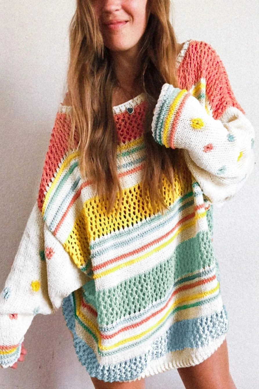 "Shewin Women's Multicolor Cute Knitted Pullover Long Sleeve Sweater"