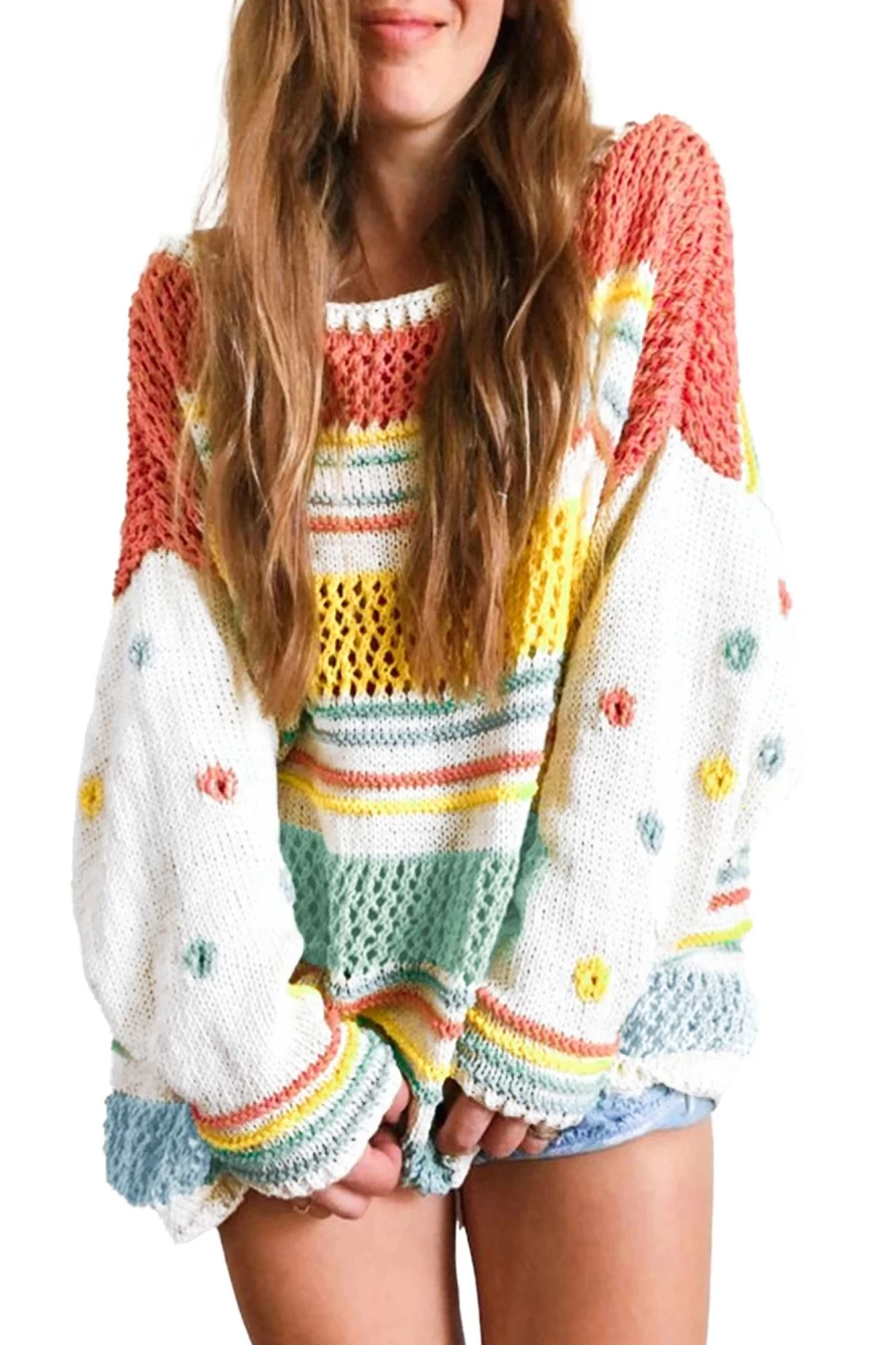 "Shewin Women's Multicolor Cute Knitted Pullover Long Sleeve Sweater"