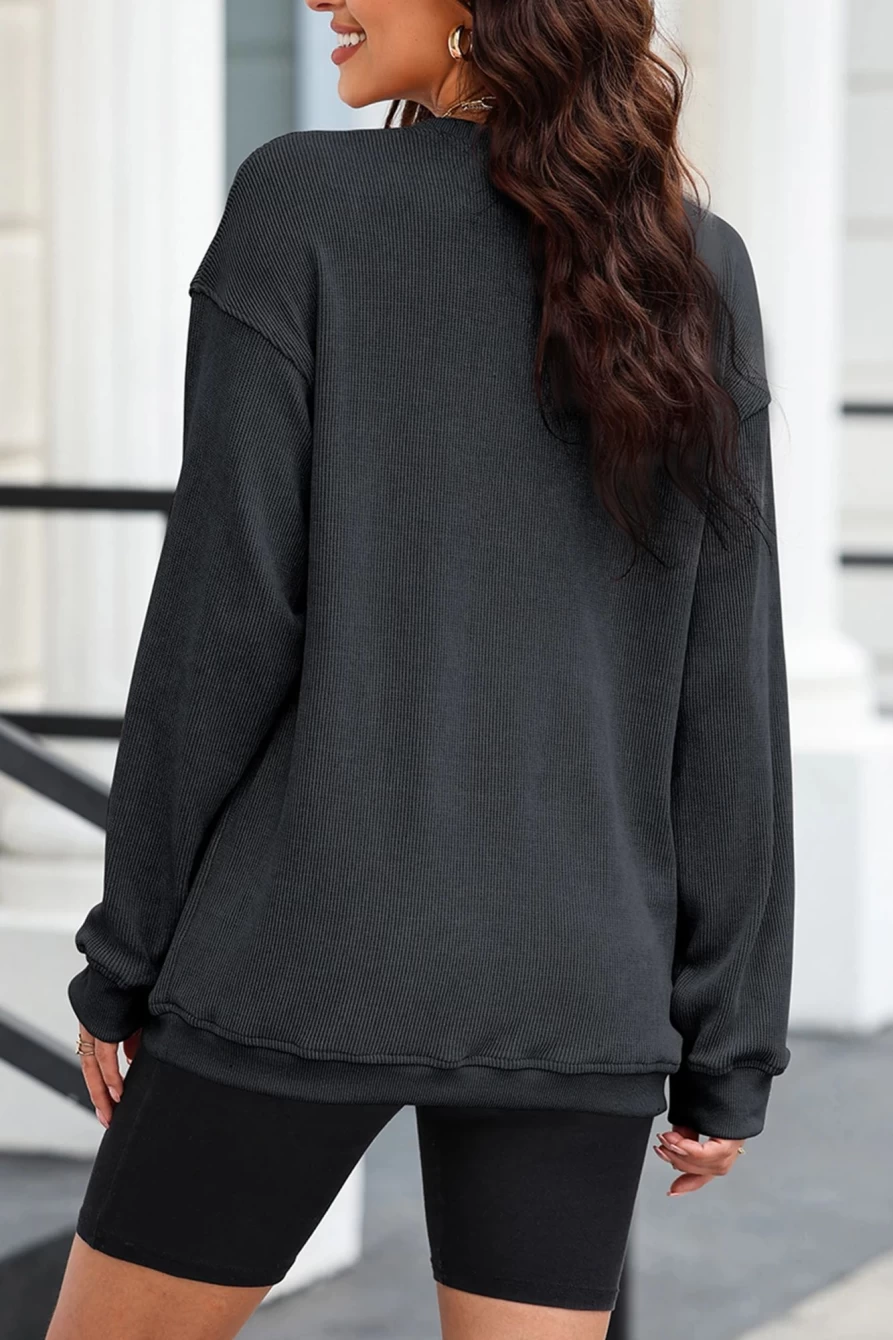 Shewin Women's Black Glitter Love Letter Graphic Oversized Sweatshirt