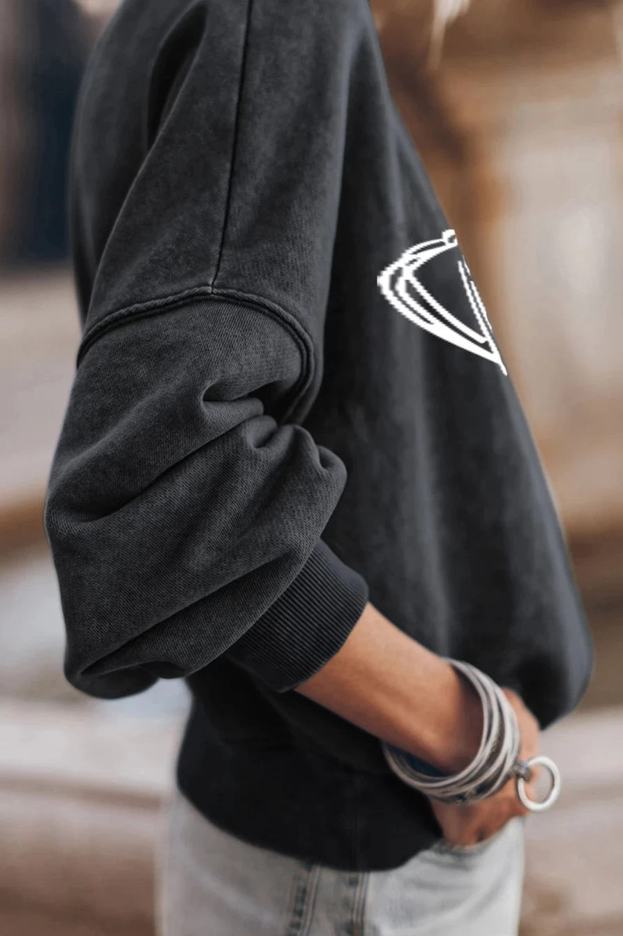 Women's Shewin Black Rugby Game Day Graphic Pullover Sweatshirt