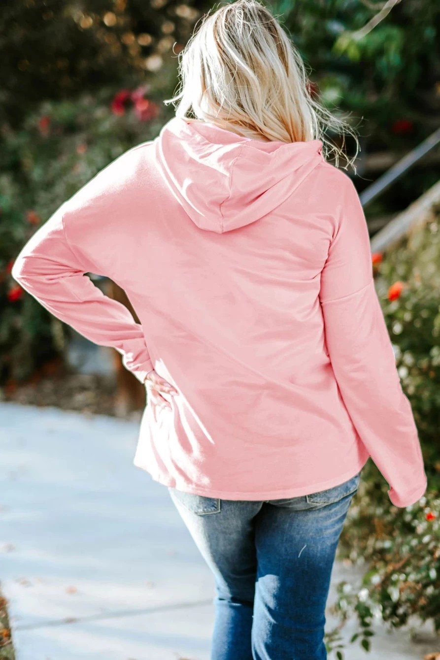 Shewin Women's Pink Leopard Chevron Plus Size Casual Hoodie