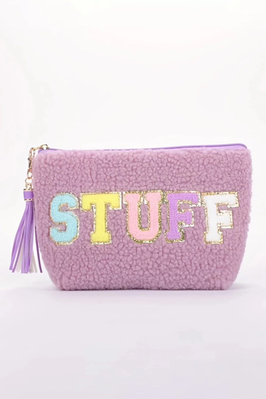 Shewin Women's Phalaenopsis Makeup Bag with Letter Pattern & Tassel Zipper