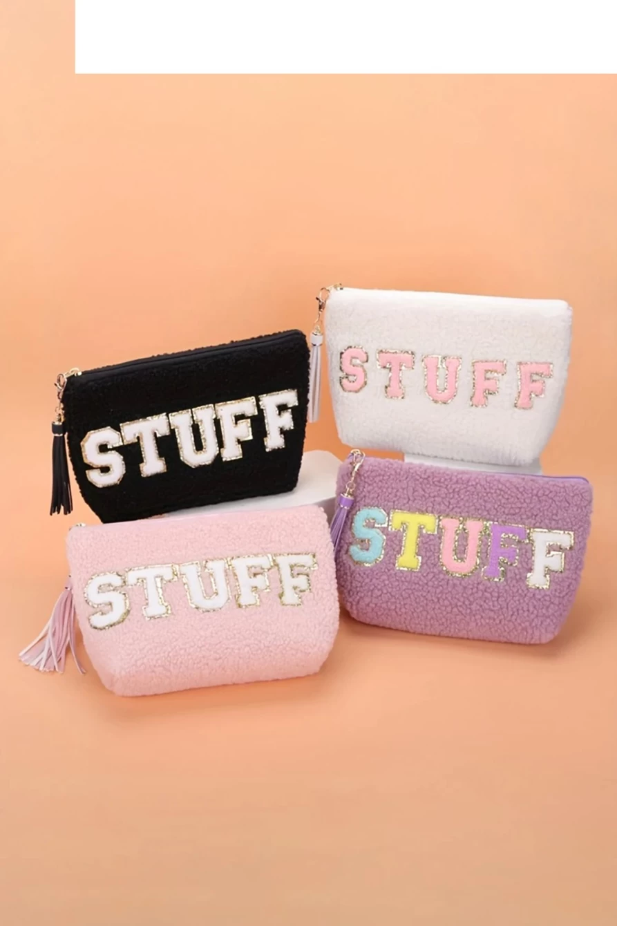 Shewin Women's Phalaenopsis Makeup Bag with Letter Pattern & Tassel Zipper