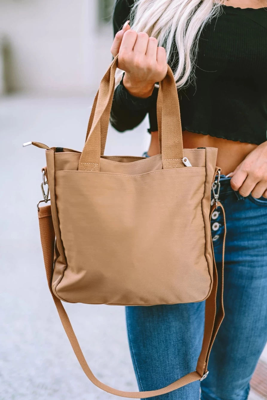 "Shewin Women's Light French Beige Multi-Pocket Large Canvas Zip Top Shoulder Bag"