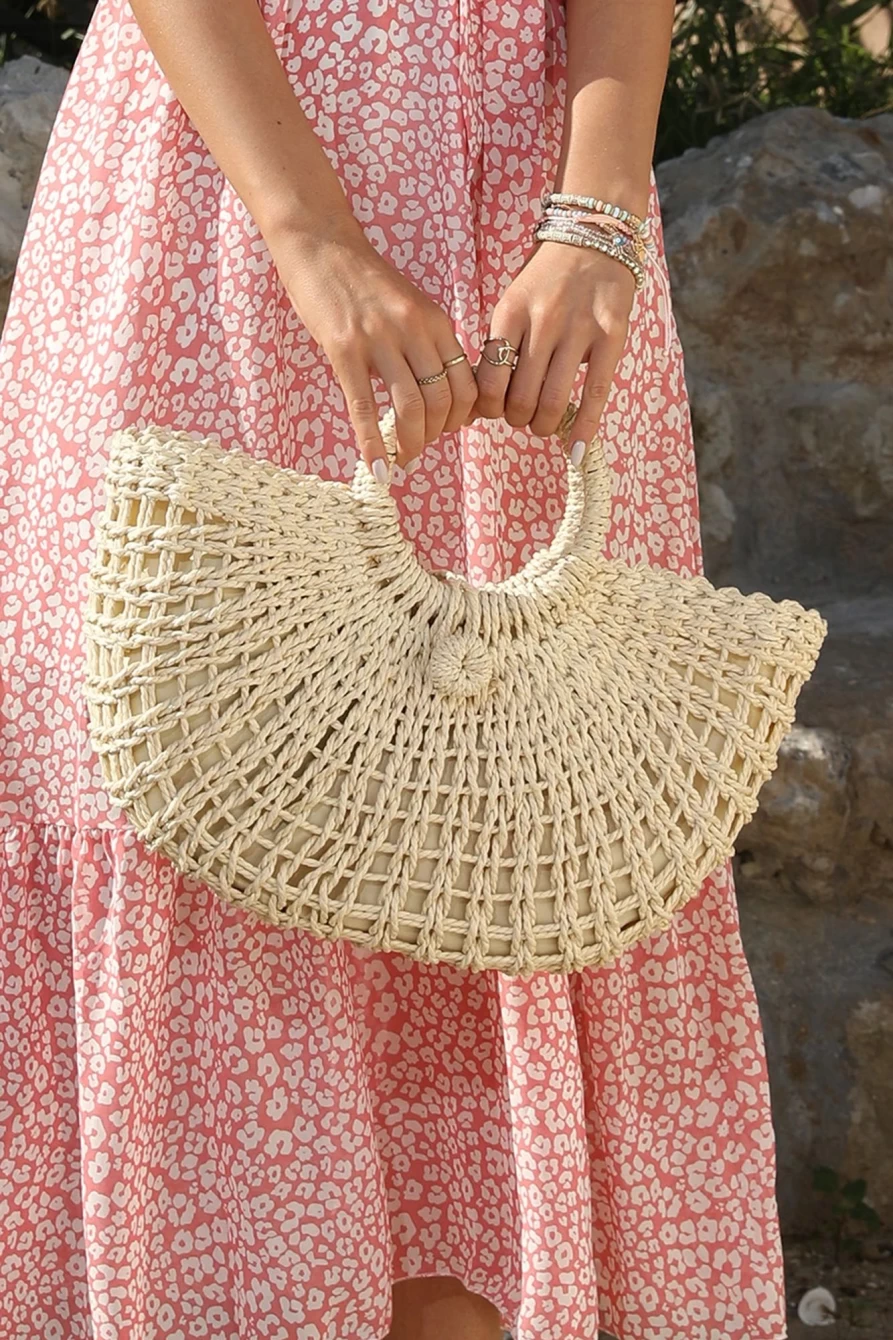 "Shewin Women's Beige Bamboo Weaving Round Tote Handbag - Stylish Eco-Friendly Bag"