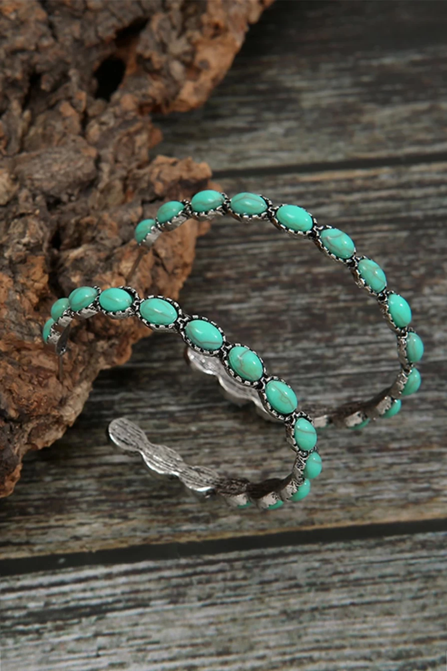 "Shewin Sky Blue Turquoise Big Circle C-Shaped Hoop Earrings for Women"
