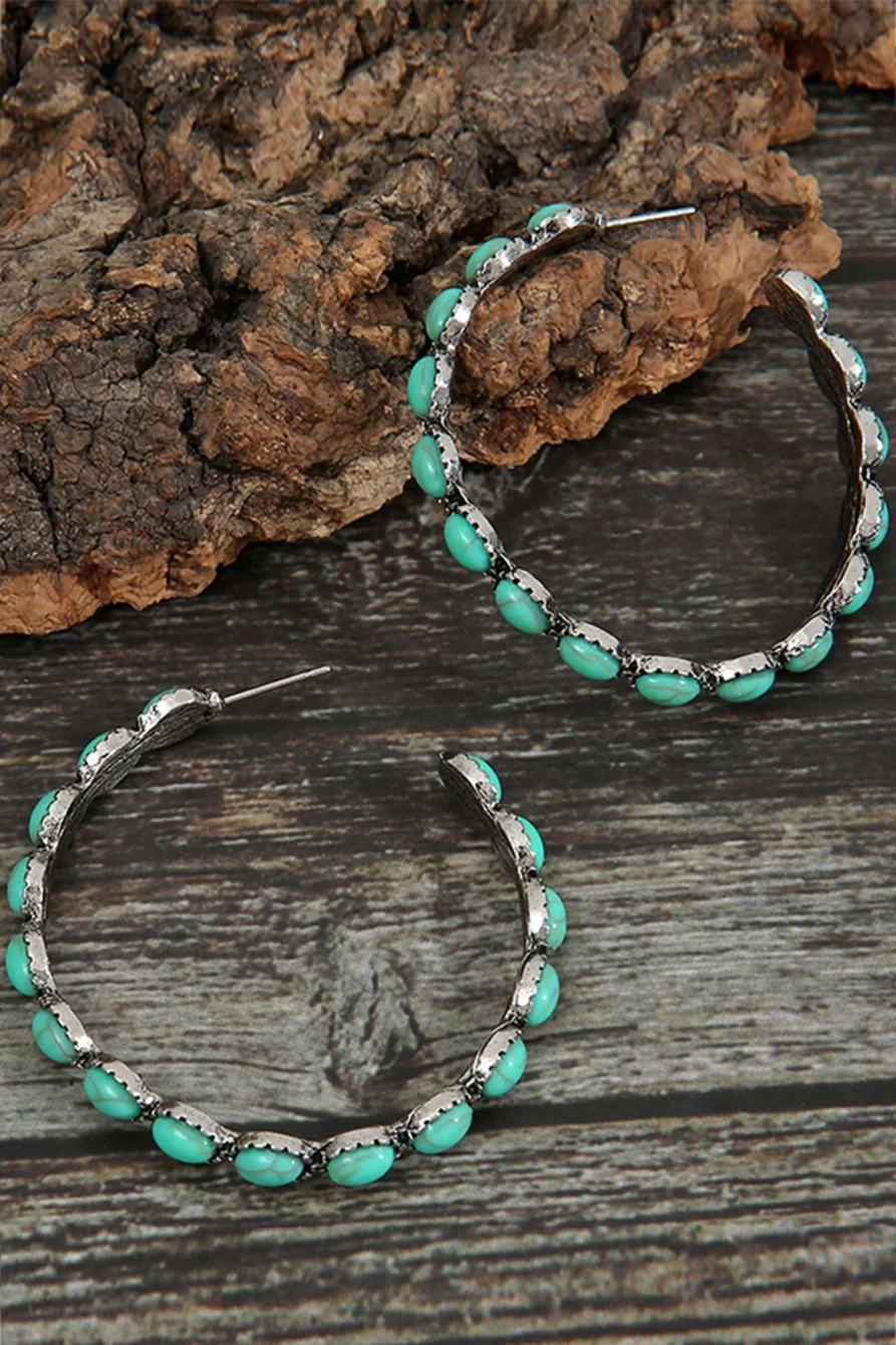 "Shewin Sky Blue Turquoise Big Circle C-Shaped Hoop Earrings for Women"