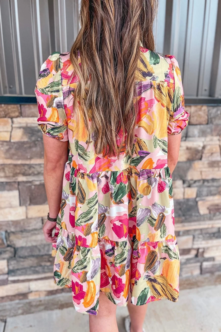 Shewin Women's Multicolor Floral Print Short Sleeve Shirt Dress - Casual Summer Style